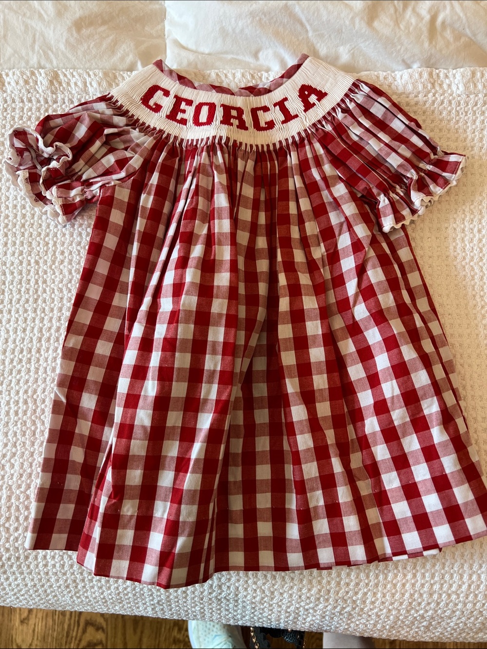 Red and White Gingham Kids Dress with 'GEORGIA' Smocked Neck